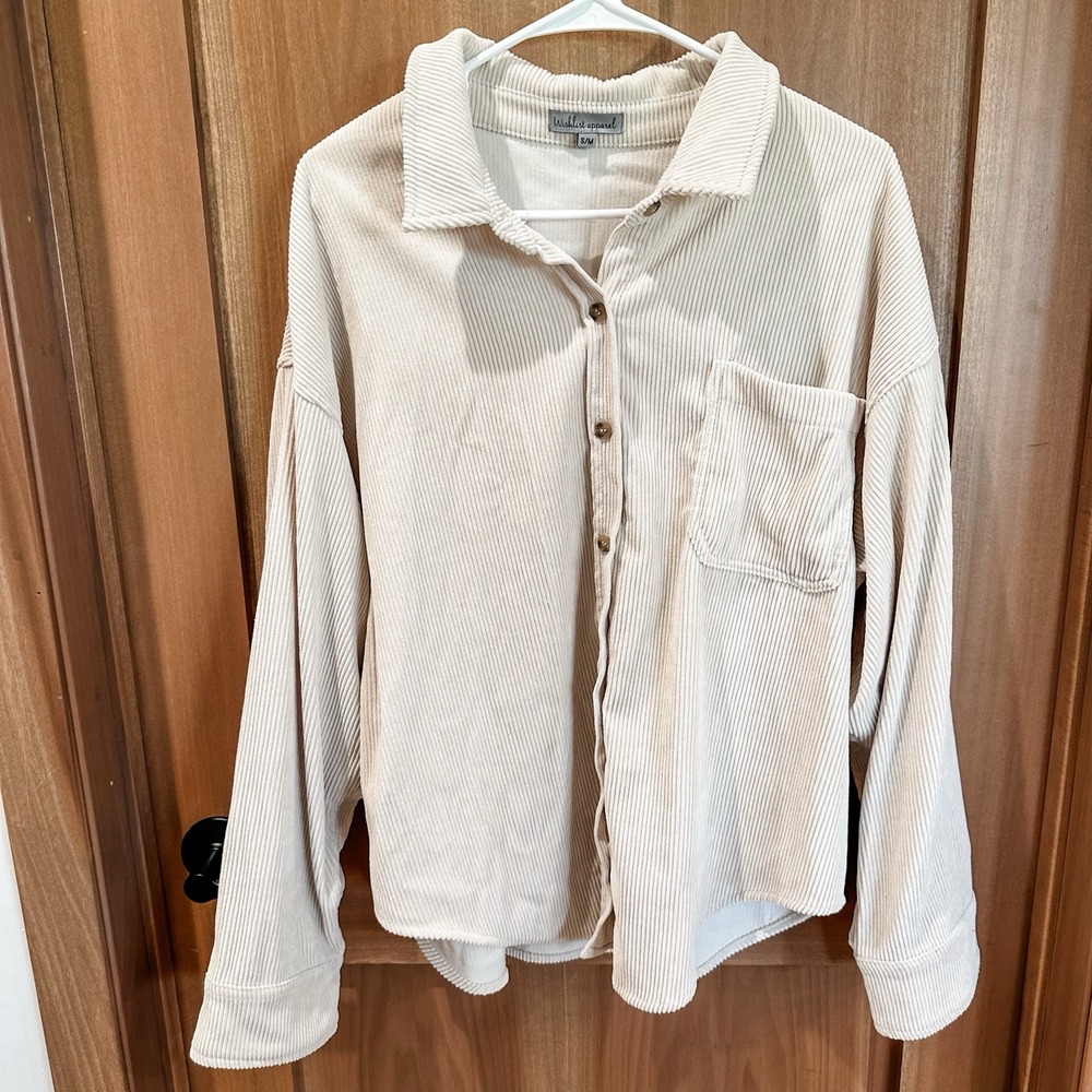 Miholl women's cream‎ ribbed button up top/shacket S/M FITS LIKE M/L